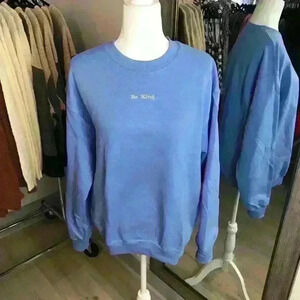 Blue Embroidered Crewneck Sweatshirt "Be Kind"